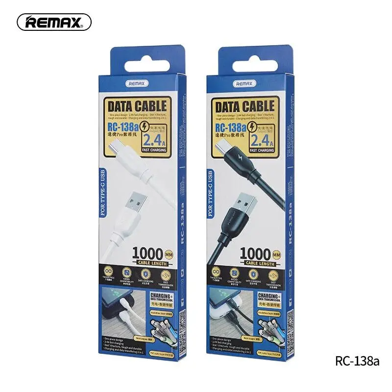 [ARC138ABK] Cable USB a C Remax - RC-138A - Blanco y Negro