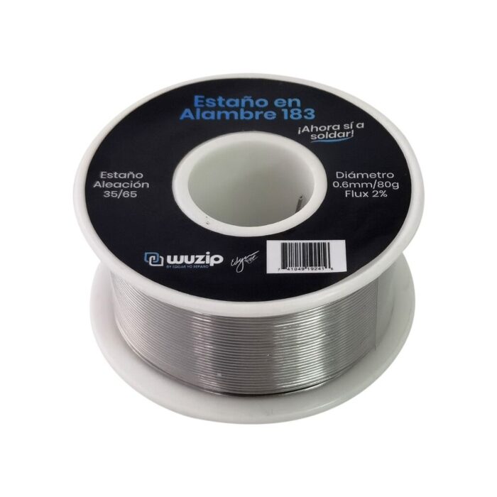 Estaño en Alambre 183°C Wuzip Rollo 80G 35 / 65 0.8MM